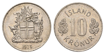 Исландия 10 крон 1975 KM 15 медно-никель 4586-946