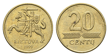 Литва 20 центов 1999 KM 107 никель латунь 4694-1219
