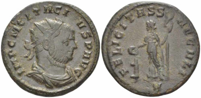 Римская Империя аврелианиан 275 - 276 Тацит FELICITAS SAECVLI Сисция Good Very fine RIC 138 бронза 1073-17-34