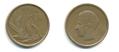 БЕЛЬГИЯ 20 ФРАНКОВ 1982 BELGIE KM 160 никель бронза 86-1414