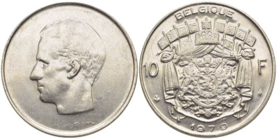 Бельгия 10 франков 1979 Belgique, Бодуэн I (1951-1993) KM 155.1 никель 115-723