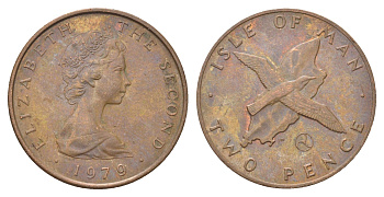 Остров Мэн 2 пенса 1979 птица, Елизавета II (1952-2022) KM 34 бронза 4703-1122