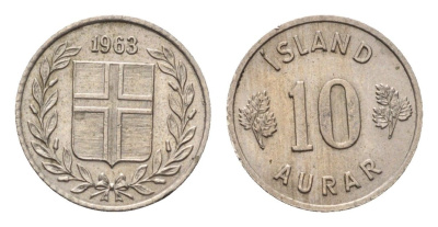 Исландия 10 эйре 1963 KM 10 медно-никель aUNC 4696-264