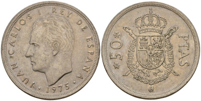 Испания 50 песет 1975 (79) Хуан Карлос I (1975-2014) KM 809 медно-никель 4599-123