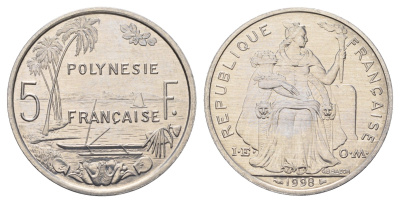 Французская Полинезия 5 франков 1998 KM 12 алюминий UNC 4667-632