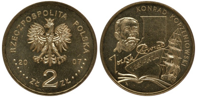 Польша 2 злотых 2007 150 лет со дня рождения Конрада Коженёвского (1857-1924) KM 591 нордик UNC 4676-452