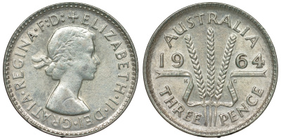 Австралия 3 пенса 1964 Елизавета II (1952-2022) KM 57 серебро 71-954