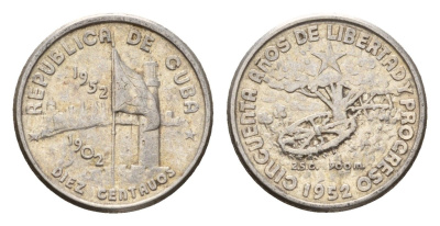 Куба 10 сентаво 1952 50 лет Республике Куба KM 23 серебро 4532-943