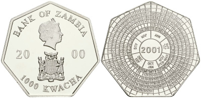Замбия 1000 квача 2000 годовой календарь KM 74 медно-никель PROOF 11-316-42