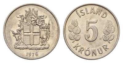 Исландия 5 крон 1976 KM 18 медно-никель UNC 188-912