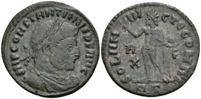 Римская Империя нуммий 317 Константин I Великий SOLI INVICTO COMITI Рим Good Very fine (C3) RIC 27 бронза 1073-3-2-7