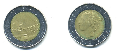 ИТАЛИЯ 500 ЛИР 1983 KM 111 биметалл 4379-421