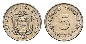 Эквадор 5 сентаво 1946 год-тип KM 75b медно-никель UNC 4697-337