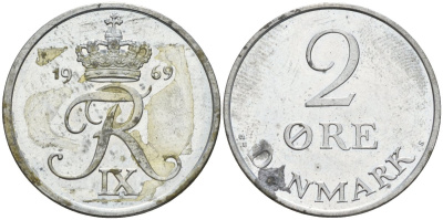 Дания 2 эре 1969 Фредерик IX (1947-1972) KM 840 цинк 4147-542