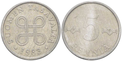 ФИНЛЯНДИЯ 5 ПЕННИ 1983 KM 45а алюминий 105-762