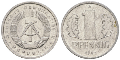 ГДР 1 пфенниг 1985 А KM 8.2 алюминий 4651-126