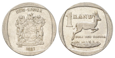 ЮАР 1 ранд 1997 KM 164 медь плакированная никелем 4627-333