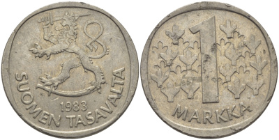 ФИНЛЯНДИЯ 1 МАРКА 1983 К KM 49а медно-никель 28-154