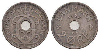 Дания 2 эре 1928 N, Кристиан X (1912-1947) KM 827 бронза 4701-665