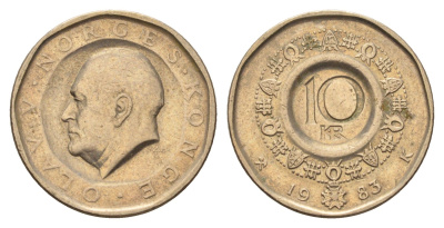 Норвегия 10 крон 1983 Улаф V (1957-1991) KM 427 никель латунь 4703-321
