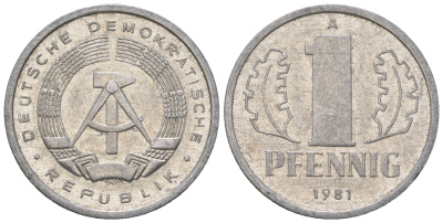 ГДР 1 пфенниг 1981 А KM 8.2 алюминий 4623-417