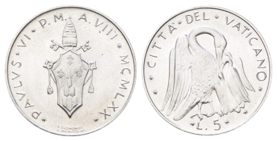 Ватикан 5 лир 1970 MCMLXX KM 118 алюминий UNC 4701-518