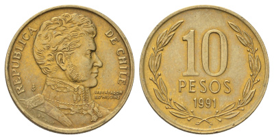Чили 10 песо 1991 KM 228 никель латунь UNC 4689-249