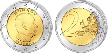 Монако 2 евро 2009 Князь Альберт II KM 195 биметалл UNC 4571-856