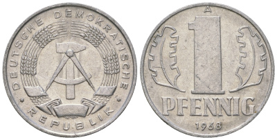 ГДР 1 пфенниг 1968 А КМ 8.1 алюминий 4651-1134