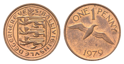 Гернси 1 пенни 1979 Елизавета II (1952-2022), северная олуша в полете KM 27 бронза 4702-723