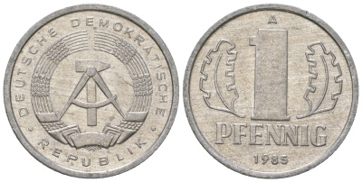 ГДР 1 пфенниг 1985 A KM 8.2 алюминий 4668-1169