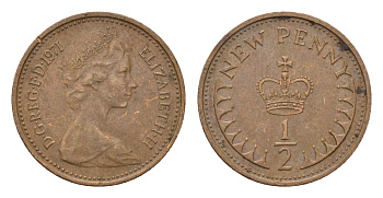 Великобритания 1/2 пенни 1971 Елизавета II (1952-2022) KM 914, Spink 4239 бронза 4708-337