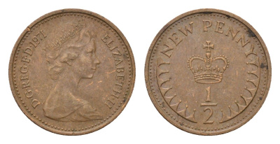 Великобритания 1/2 пенни 1971 Елизавета II (1952-2022) KM 914, Spink 4239 бронза 4708-337