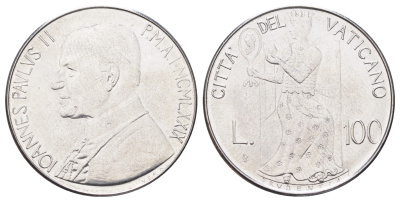 Ватикан 100 лир 1979 Иоанн Павел II (1978-2005) KM 146 нержавеющая сталь UNC 4699-623