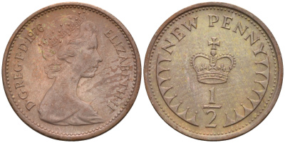 Великобритания 1/2 пенни 1976 Елизавета II (1952-2022) KM 914, Spink 4239 бронза 4588-1267