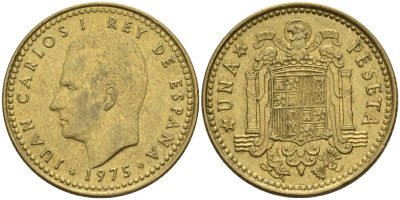 Испания 1 песета 1975 (76) Хуан Карлос I (1975 - 2014) KM 806 алюминиевая бронза 4155-423