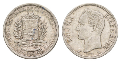 Венесуэла 1 боливар 1960 Симон Боливар Y 37a серебро 4628-817