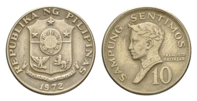 Филиппины 10 сентимо 1972 KM 198 медно-никель 4632-128