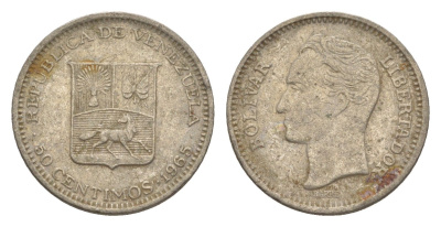 Венесуэла 50 сентимо 1965 Симон Боливар Y 41 никель 4582-637