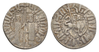 Киликийская Армения трам 1226-1271 Хетум I и царица Забель, держат крест/лев с патриаршим крестом  серебро    1516-811