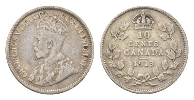 Канада 10 центов 1913 Георг V (1910-1936) KM 23 серебро 4623-854