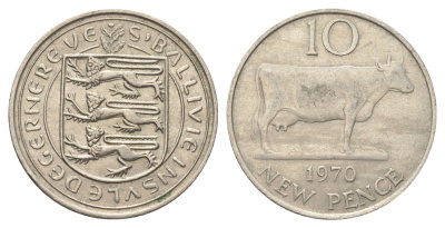 Гернси 10 новых пенсов 1970 Гернсийская корова KM 24 медно-никель 4692-1011