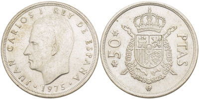 ИСПАНИЯ 50 ПЕСЕТ 1975 (79) ХУАН КАРЛОС I ( 1975-) KM 809 медно-никель XF 4185-825