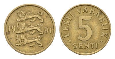 Эстония 5 сентов 1991 KM 21 латунь 4694-1258