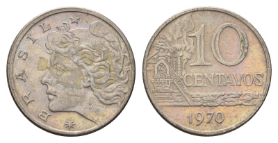 Бразилия 10 сентаво 1970 год-тип KM 578.2 медно-никель 4686-644