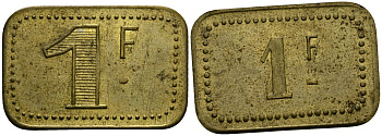 Франция 1 франк ND ресторанный жетон латунь 4166-143