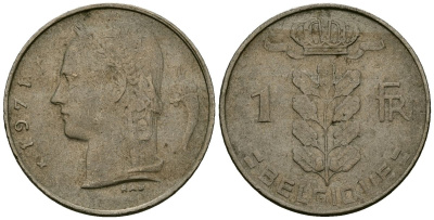 Бельгия 1 франк 1971 Belgique, Бодуэн I (1951-1993) KM 142 медно-никель 4138-232