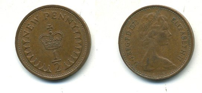 Великобритания 1/2 пенни 1973 Елизавета II (1952-2022) КМ 914, Spink 4239 бронза 4110-1661