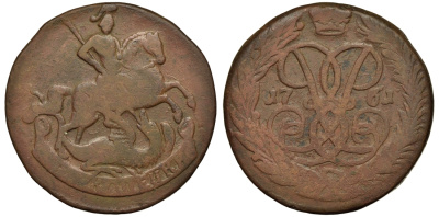 Россия 2 копейки 1761 красный монетный двор, Елизавета Петровна (1741-1762) Биткин 395 медь 221-745