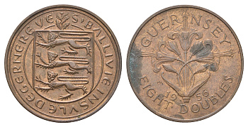 Гернси 8 даблов (дублей) 1956 KM 16 бронза 4692-945